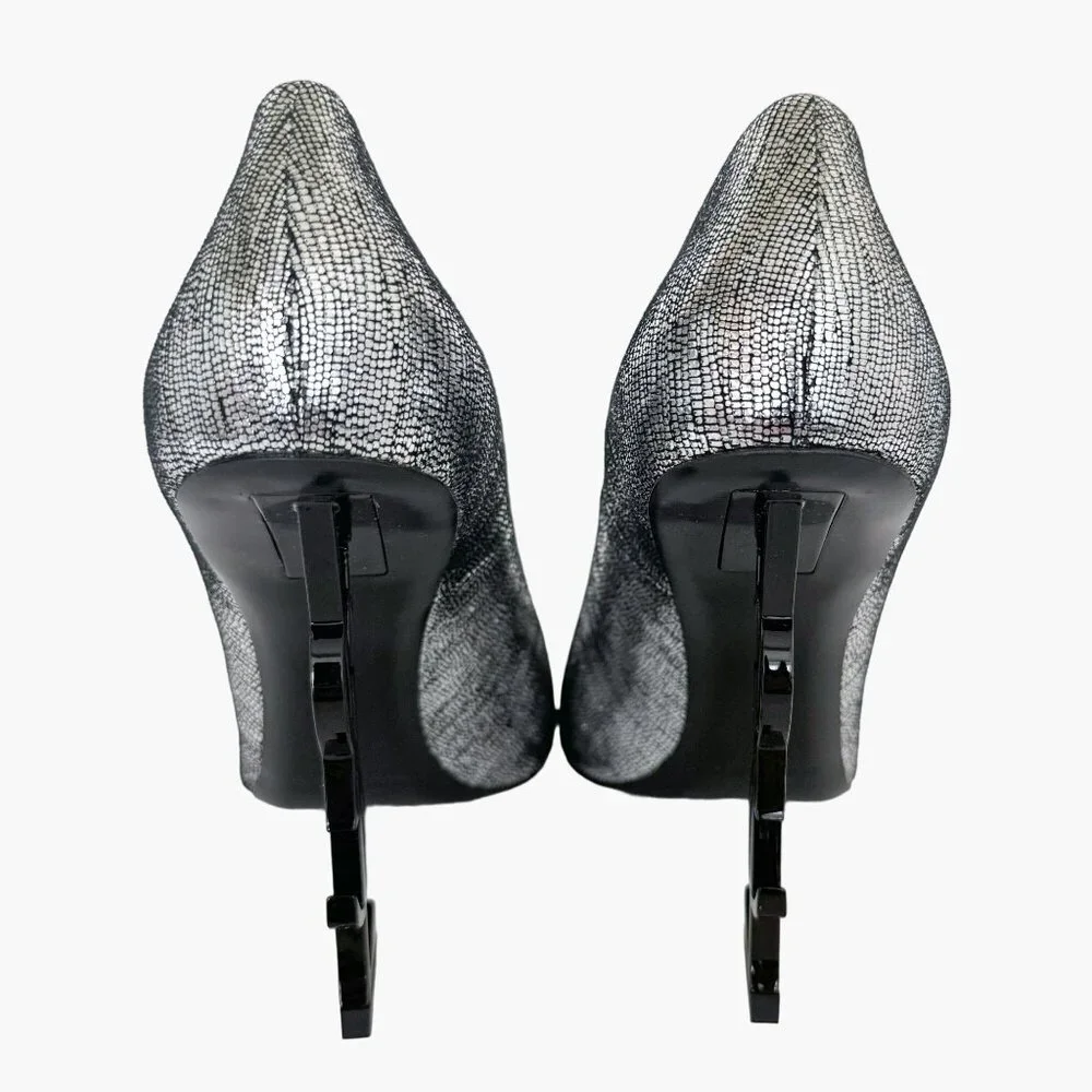 Saint Laurent Opyum 110 YSL Pumps EU 41 US 11 Metallic Silver Pointed High Heels - Picture 7 of 13